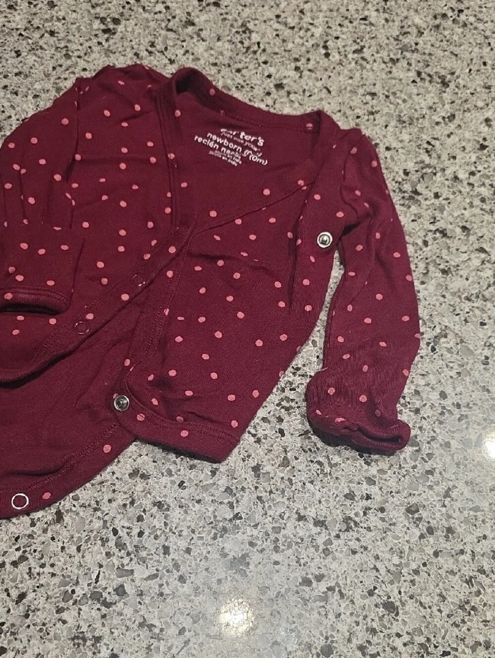 Carter's Burgundy and Pink Polka Dot Snap-Front Baby Cardigan